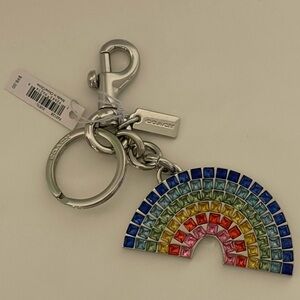 SUPER RARE Coach Rainbow Crystal Silver Bag Charm Keychain - Style F65128